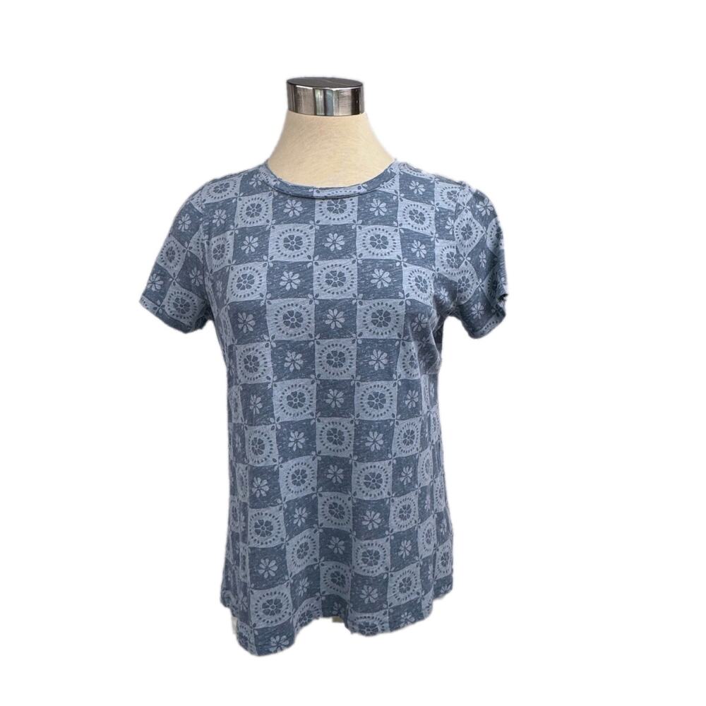 Sonoma Small Light Blue Everyday Tee Floral Block Pattern